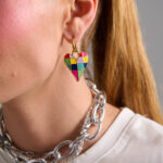 Multicolor enamel heart earrings with stainless steel hoops