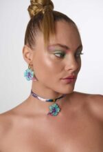 Mini Hawaii Blue tropical flower earrings.