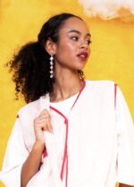 Dream Letters handmade long DREAMS earrings in light blue and red glitter plexiglass