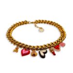 Petit Charm Story handmade necklace with chunky gold-tone chain and colourful plexiglass heart charms