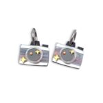 Χειροποίητα σκουλαρίκια Retro Camera Moonlight Edition σε σχήμα φωτογραφικής μηχανής με ασημί κρίκους