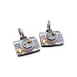 Plexiglass camera earrings in white, lilac and grey tones with gold details
