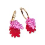 Abstract leaf hoop earrings in transparent pink and vibrant red plexiglass