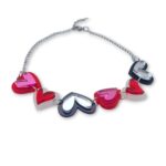 Statement heart necklace in red, pink, black and white plexiglass with mirror details