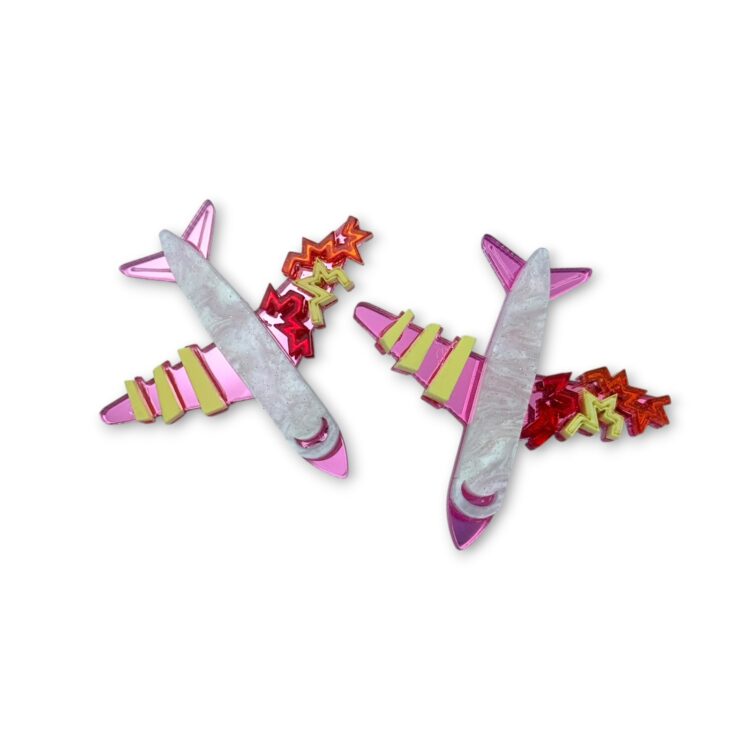 Χειροποίητα σκουλαρίκια αεροπλάνα από plexiglass Dream Flight σε ροζ mirror αποχρώσεις