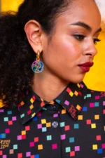 Cosmic Globe handmade iridescent plexiglass globe earrings with gold-tone hoops