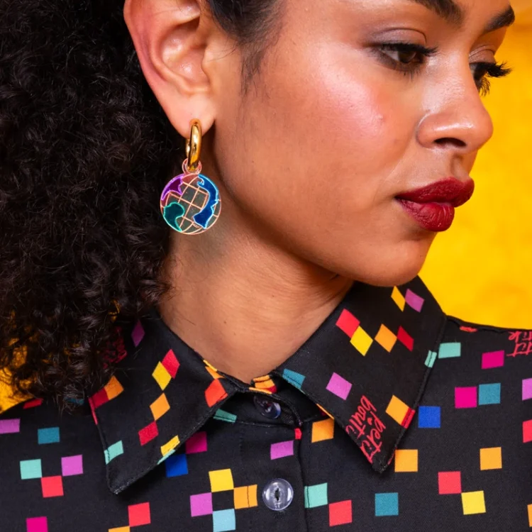 Cosmic Globe handmade iridescent plexiglass globe earrings with gold-tone hoops