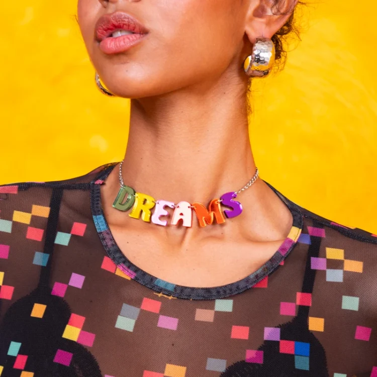 Dream Letters Necklace handmade colourful plexiglass DREAMS necklace with silver-tone chain